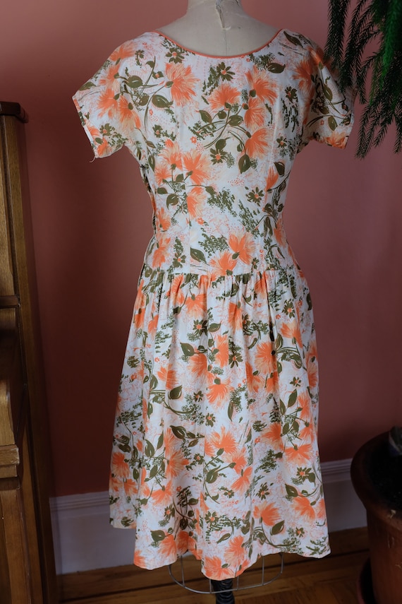 1940s Cotton Print Dress with Rhinestone Embellis… - image 2