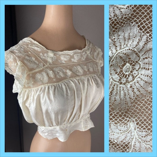 Antique Cream Silk and Lace Edwardian Camisole / Corset Cover