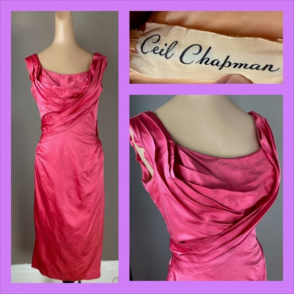 1950s Ceil Chapman Pink Silk Satin Evening Dress - As Is