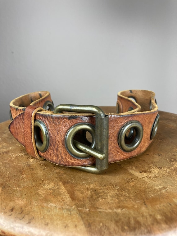 Vintage Leather Grommet Belt - image 10