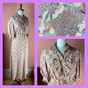 1940s Rayon Print Dress - Medium - **As Is