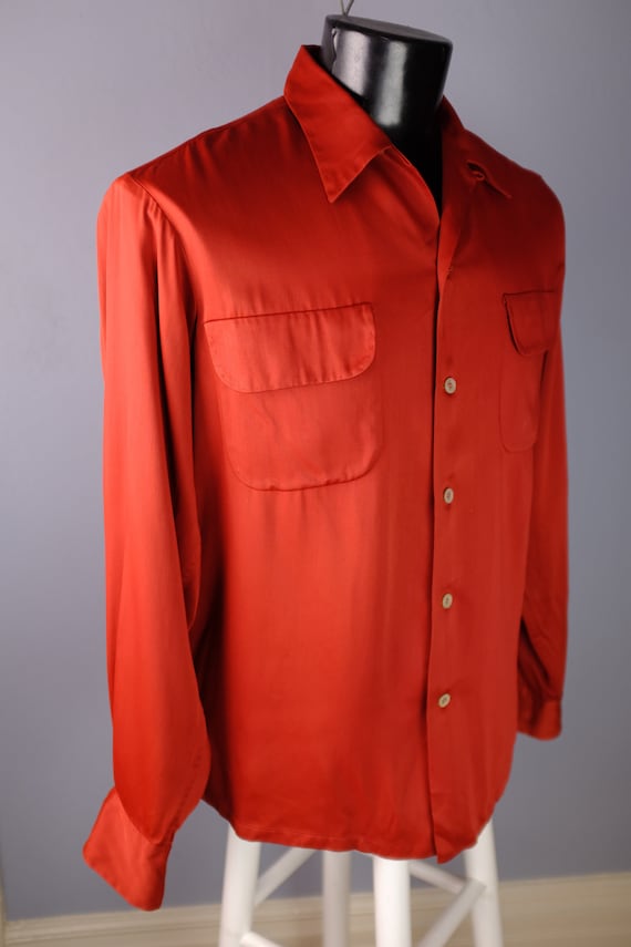 1940s/50s Burgundy Rayon Gabardine Shirt - L/XL