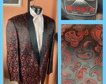 1960s Silk Brocade Dinner Jacket - Custom Made Rat Pack Paisley Jacket - Size 40-42L