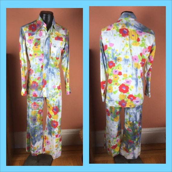 1970s Mens Western Cut Floral Summer Suit/ Palm S… - image 2