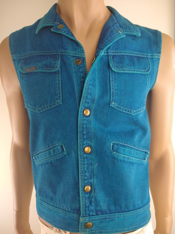 1980s Sassoon Teal Denim Vest - Small - image 7