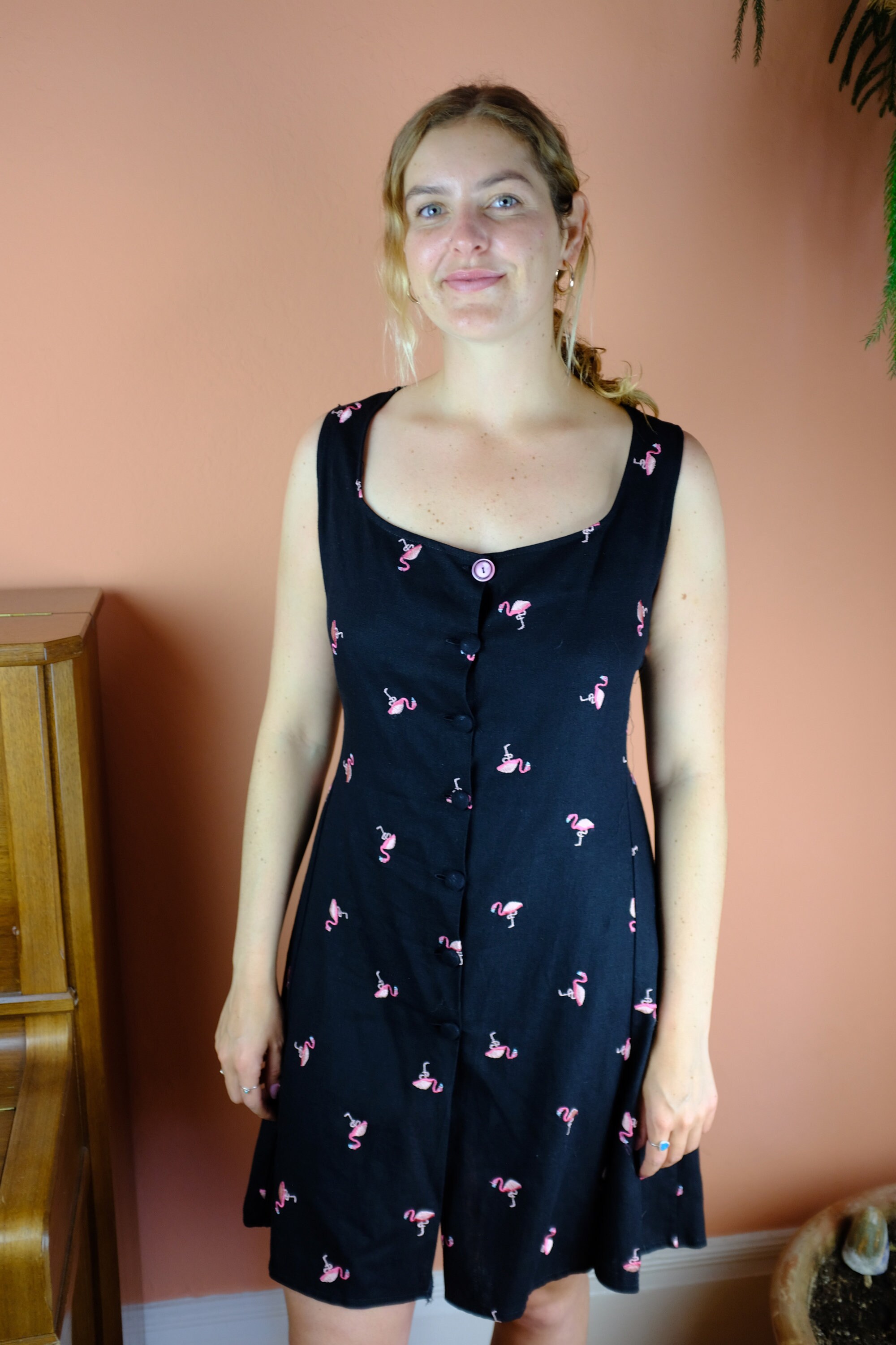 1960s / 1970s Flamingo Dress - Flared Dress With Embroidered Flamingos -  Etsy
