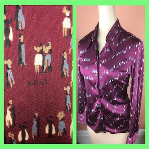 1970er Jahre Nik Nik Ballroom Dancer Print Bluse - Medium