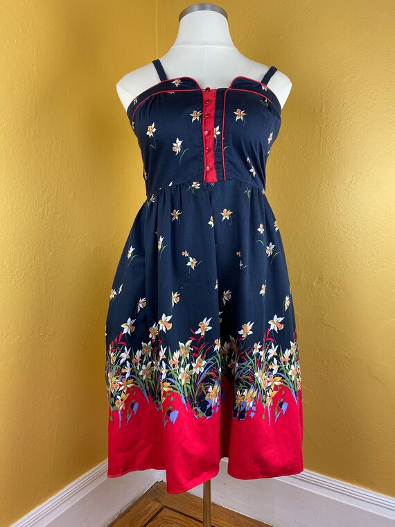 1970s Floral Cotton / Cotton Print Dress - large - image 9