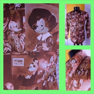 1970s Mens Rare Kennington Disney Print Shirt - Mickey Mouse Print - Large - **As Is**