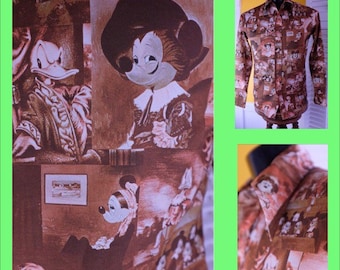 1970s Mens Rare Kennington Disney Print Shirt - Mickey Mouse Print - Large - **As Is**
