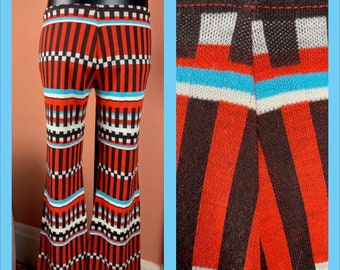 Pantalones acampanados de punto con estampado geométrico Aileen de los años 70 (talla grande)