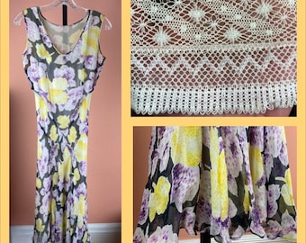 1920s Bias Cut Silk Chiffon Floral Print Dress - XS