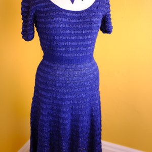 Royal Blue 1940s/50s Silk Ribbon and Wool Knit Dress image 3