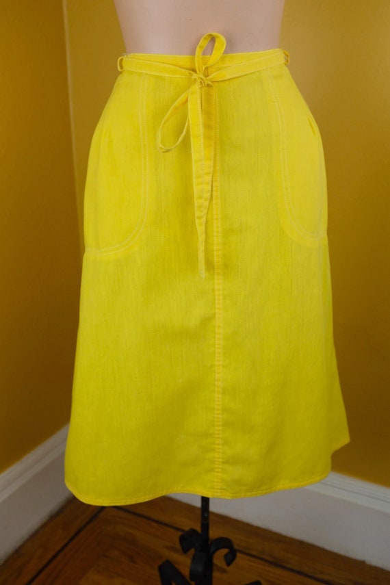 Yellow 1970s Cotton Wrap Skirt - Medium/Large - image 4
