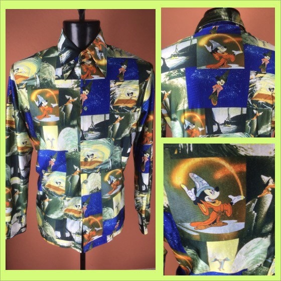 1970s Disney Kennington Bold Color Print/ Mickey Mouse Print Shirt 