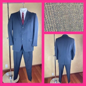 1960s Timely Clothes Blue Plaid 3-Button Suit with Pleated Slacks - 40R/34W