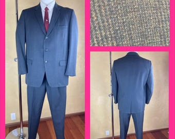 1960s Timely Clothes Blue Plaid 3-Button Suit with Pleated Slacks - 40R/34W