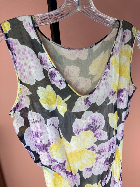 1920s Bias Cut Silk Chiffon Floral Print Dress - … - image 7