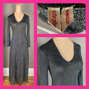 Glamorous Stephen Burrows 1970s Silver and Black Lamé Jersey Gown - Small