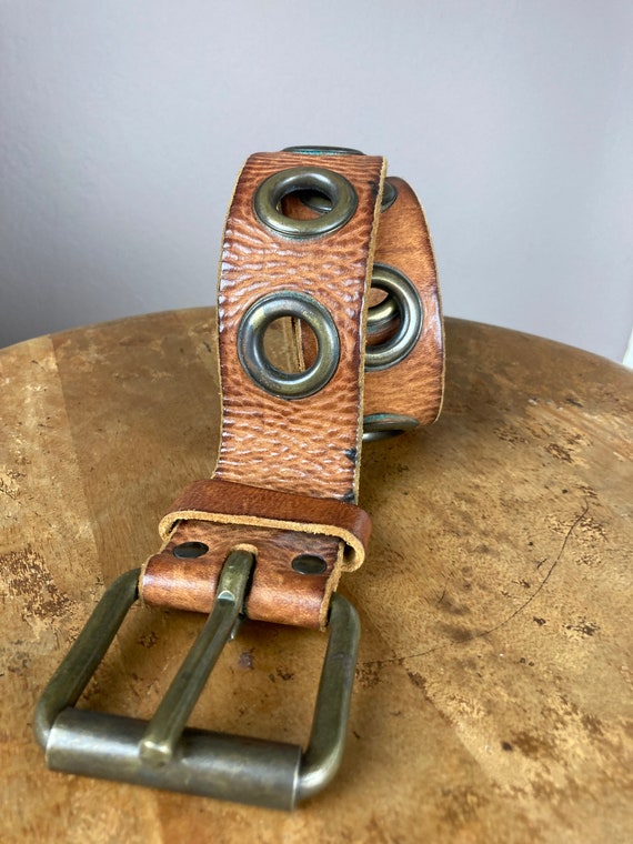 Vintage Leather Grommet Belt - image 2