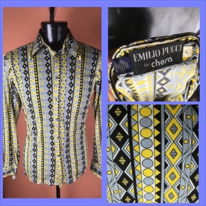 Fabulous 1970s Emilio Pucci for Chesa Geometric Print Nylon Shirt - Medium