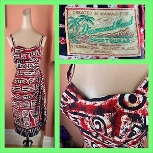 1950s / 1960s Diamond Head Sportswear Cotton Sarong Hawaiian Dress - Small