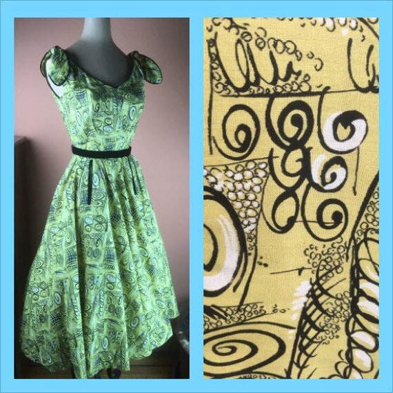 1940s / 1950s Cotton Print Dress - Full Skirt - A… - image 1