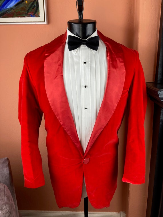 Vintage Red Velvet and Satin Dinner Jacket - 39-4… - image 2