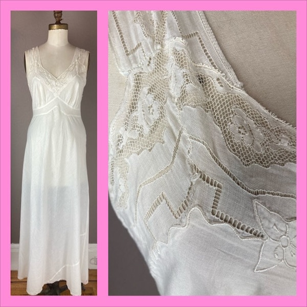 Parisian Maid White Cotton Bias Cut Nightgown with Lace Detail