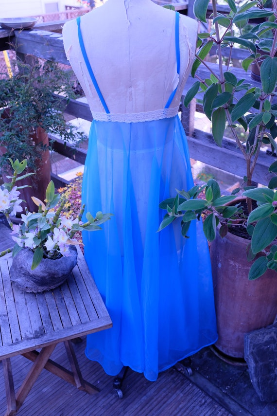 Blue 1960s Goddess Chiffon Nightgown with Empire … - image 8