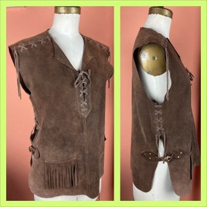 1960s Womens Brown Lace-up Hippie Suede Vest - Small/Medium