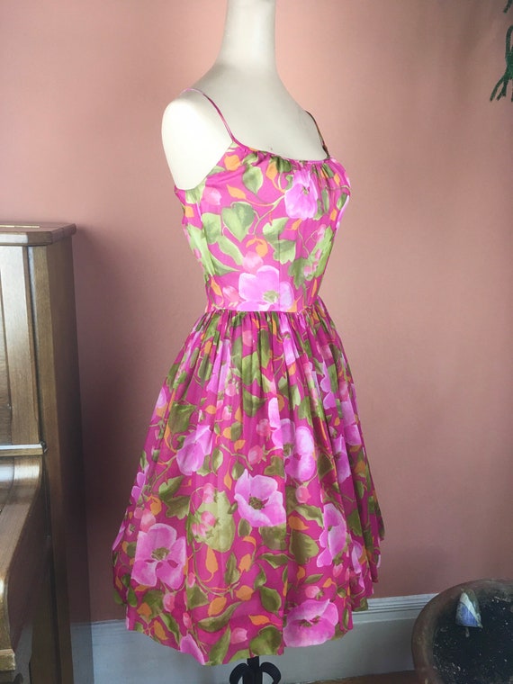 1950s/1960s Floral Silk Chiffon Party Dress - image 2