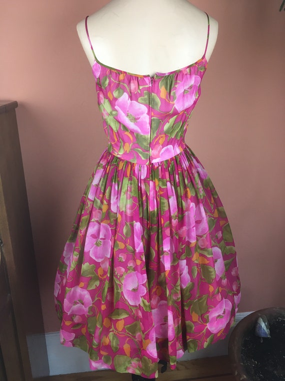 1950s/1960s Floral Silk Chiffon Party Dress - image 4