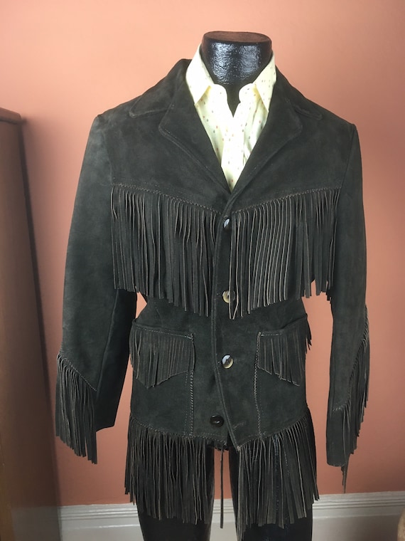 1960s "Easy Rider" Mens Brown Suede Fringe Jacket… - image 2