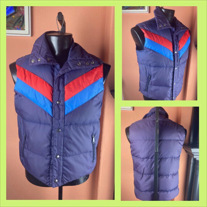 1970s Colorblocked Mens Down Ski Vest - Medium - Etsy