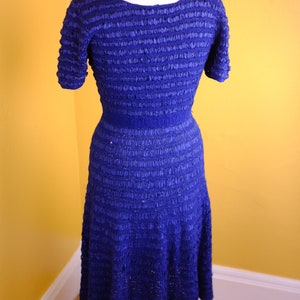 Royal Blue 1940s/50s Silk Ribbon and Wool Knit Dress image 6