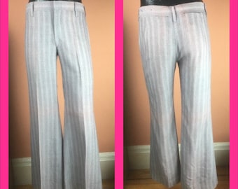 1970s Gray Striped Bellbottom Slacks - 29W/33L