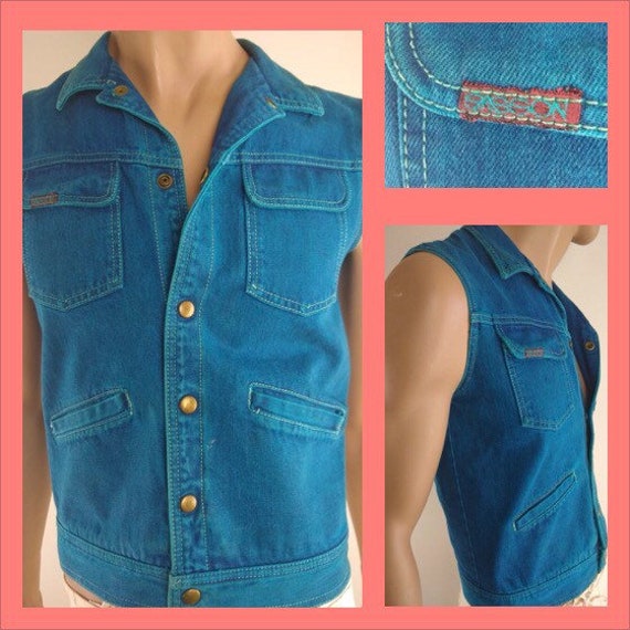 1980s Sassoon Teal Denim Vest - Small - image 1