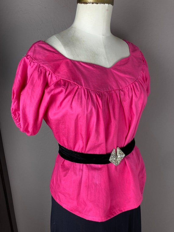 1940s Fuchsia Cotton Peasant Blouse