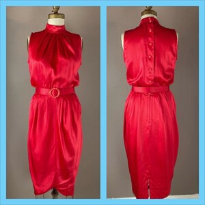 1980s Red Satin Dress
