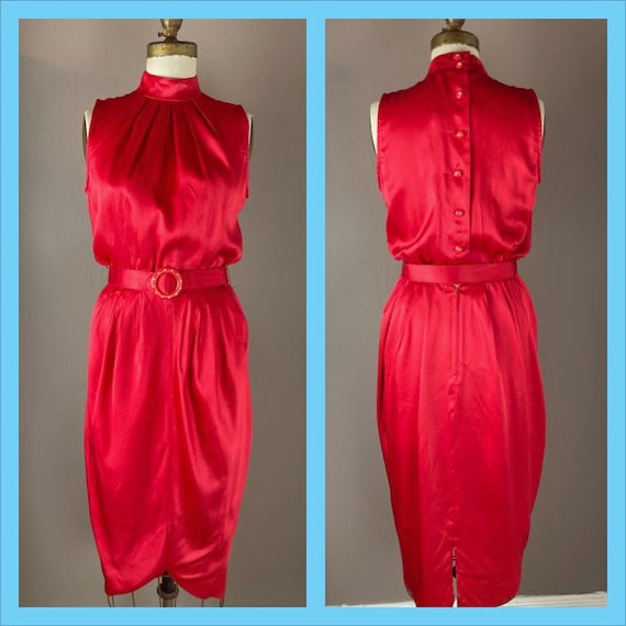 1980s Red Satin Dress