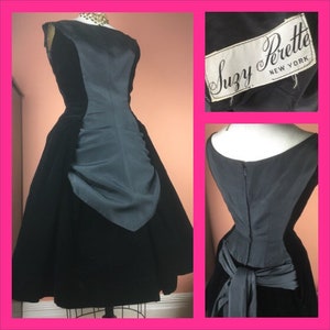 1950s Suzy Perette Black Faille and Velvet Princess  Dress
