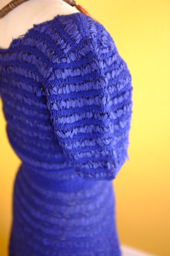 Royal Blue 1940s/50s Silk Ribbon and Wool Knit Dr… - image 5