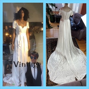 1940s Rayon Satin Vintage Wedding Gown With Cathedral Train - Size 4/6 - **As Is**