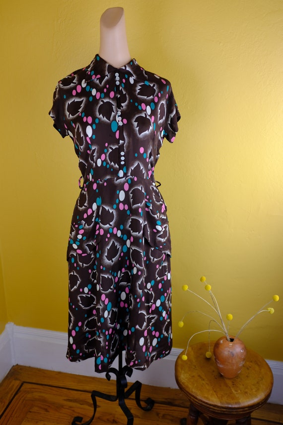 1940s Rayon Print Dress