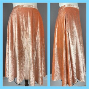 Falda de terciopelo brillante color rosa melocotón "Creamsicle" de los años 60/70 - Mediana