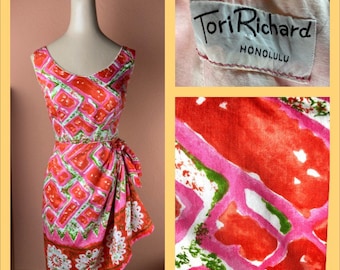 Vestido hawaiano estilo pareo de algodón Tori Richard de los años 50/60