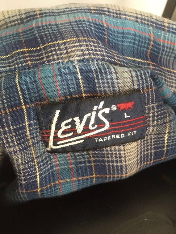 1980s Blue Plaid Levis Western Shirt with lamé - … - image 10