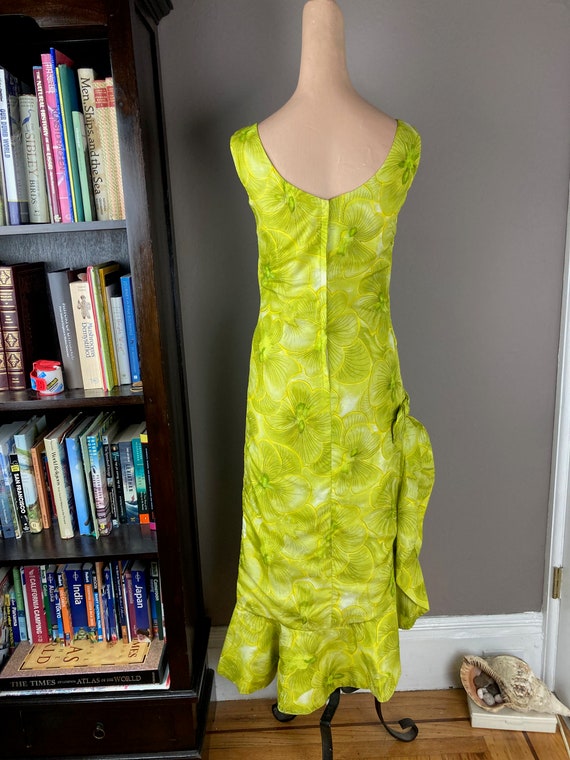 1960s Chartreuse Hawaiian Print Dress - Floral Pr… - image 7