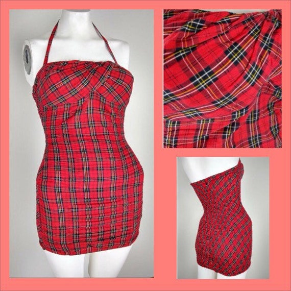 1940s / 1950s Jantzen Red Plaid Swimsuit / Sunsui… - image 1